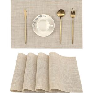 TEHTUY Set of 4 beige placemats, non-slip, heat-resistant, washable, made of durable woven vinyl (beige, 45 x 30 cm) TEHTUY Set of 4 beige placemats, non-slip, heat-resistant, washable, made of durable woven vinyl (beige, 45 x 30 cm)