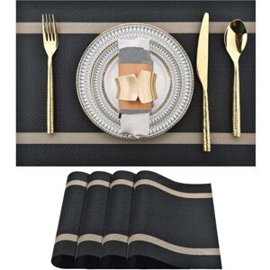 TORMATOR Set of 4 black placemats – Washable, modern, durable and easy-to-clean vinyl placemats – Heat-resistant placemats for kitchen table (black with TORMATOR Set of 4 black placemats – Washable, modern, durable and easy-to-clean vinyl placemats – Heat-resistant placemats for kitchen table (black with