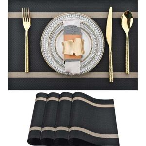 TEHTUY Set of 4 black placemats – Washable, modern, durable and easy-to-clean vinyl placemats – Heat-resistant placemats for kitchen table (black with TEHTUY Set of 4 black placemats – Washable, modern, durable and easy-to-clean vinyl placemats – Heat-resistant placemats for kitchen table (black with