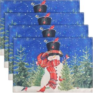 TORMATOR Set of 4 Christmas Linen Placemats, Tablecloth Pattern, Snowman, for Holidays, Farm, Indoor, Outdoor, Home, Party, Dining Room TORMATOR Set of 4 Christmas Linen Placemats, Tablecloth Pattern, Snowman, for Holidays, Farm, Indoor, Outdoor, Home, Party, Dining Room