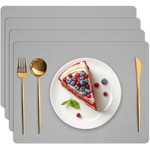 BASETBL Set of 4 heat-resistant faux leather placemats for dining table, waterproof, washable and non-slip, light grey BASETBL Set of 4 heat-resistant faux leather placemats for dining table, waterproof, washable and non-slip, light grey