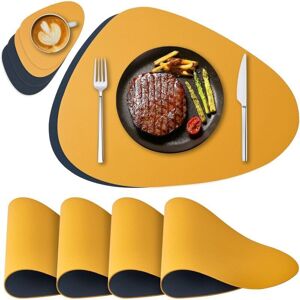 TEHTUY Set of 4 Leather Placemats and Coasters, Heat Resistant and Easy to Clean, Double-Sided Non-Slip and Waterproof Placemats - Blue Orange TEHTUY Set of 4 Leather Placemats and Coasters, Heat Resistant and Easy to Clean, Double-Sided Non-Slip and Waterproof Placemats - Blue Orange