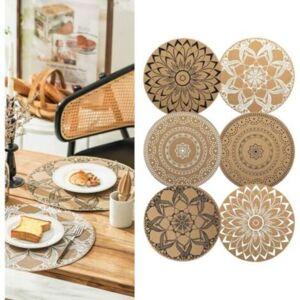 MCBOSON Set of 6 Bohemian Print Round Placemats Braided PVC Washable Placemats Heat Resistant Non-Slip Table Mats for Kitchen Restaurant Dining Table (Mix) MCBOSON Set of 6 Bohemian Print Round Placemats Braided PVC Washable Placemats Heat Resistant Non-Slip Table Mats for Kitchen Restaurant Dining Table (Mix)