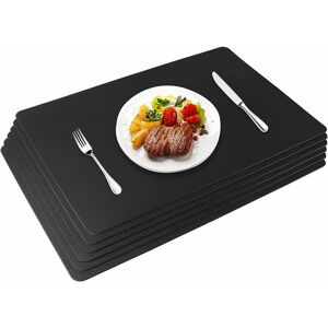 SNQ Set of 6 Faux Leather Placemats (45 x 30 cm), Black, Washable, Non-Slip, Waterproof, Heat Resistant, Suitable for Kitchen Tables, Restaurants and SNQ Set of 6 Faux Leather Placemats (45 x 30 cm), Black, Washable, Non-Slip, Waterproof, Heat Resistant, Suitable for Kitchen Tables, Restaurants and