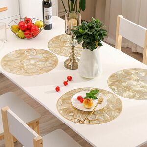 Derrui - Set of 6 Gold Round Placemats, Gold pvc Placemats, Hollow Placemats, Pressed Vinyl Placemats, Heat Resistant Non-Slip Placemats for Wedding, Derrui - Set of 6 Gold Round Placemats, Gold pvc Placemats, Hollow Placemats, Pressed Vinyl Placemats, Heat Resistant Non-Slip Placemats for Wedding,