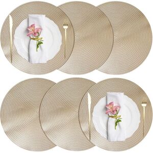 TEHTUY Set of 6 Placemats, Round, Washable, Non-Slip, Heat-Resistant PVC Placemats, Durable and Stain-Resistant, 38 x 38 cm, Gold TEHTUY Set of 6 Placemats, Round, Washable, Non-Slip, Heat-Resistant PVC Placemats, Durable and Stain-Resistant, 38 x 38 cm, Gold