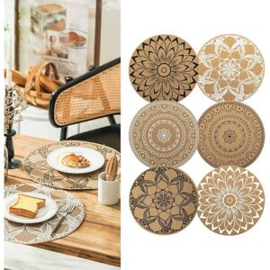 TORMATOR Set of 6 Round Placemats with Bohemian Print, Braided PVC, Washable, Heat Resistant, Non-Slip, Table Mats for Kitchen, Restaurant, Dining Table TORMATOR Set of 6 Round Placemats with Bohemian Print, Braided PVC, Washable, Heat Resistant, Non-Slip, Table Mats for Kitchen, Restaurant, Dining Table