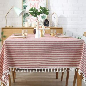 Ccykxa - Stain Resistant Cotton Linen Striped Tassel Tablecloth/(Rectangle, 55 x 71 inch, Red) Waterproof Dustproof Table Cover for Kitchen Dining Ccykxa - Stain Resistant Cotton Linen Striped Tassel Tablecloth/(Rectangle, 55 x 71 inch, Red) Waterproof Dustproof Table Cover for Kitchen Dining