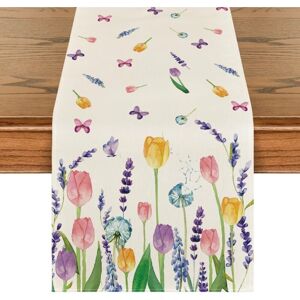 LINGHHANG Table Runner - Tulip, Lavender, Summer Pattern - Seasonal Kitchen Table Decoration, Indoor, Holiday, Party - 13x 72 inches LINGHHANG Table Runner - Tulip, Lavender, Summer Pattern - Seasonal Kitchen Table Decoration, Indoor, Holiday, Party - 13x 72 inches