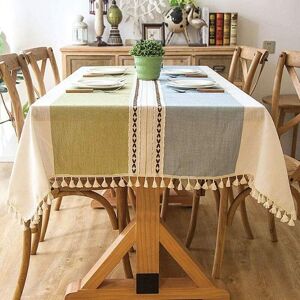 TORMATOR Washable Cotton and Linen Tablecloth with Tassels, Rectangular Dustproof Tablecloth for Kitchen Decoration (Blue-Green Stripes, 140x180cm) TORMATOR Washable Cotton and Linen Tablecloth with Tassels, Rectangular Dustproof Tablecloth for Kitchen Decoration (Blue-Green Stripes, 140x180cm)