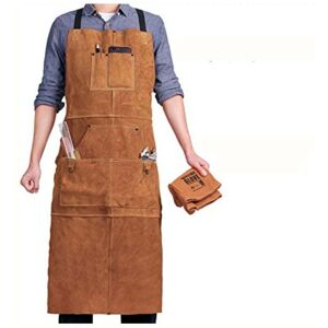YMYNY Welding Apron with 6 Pockets, Flame Retardant Anti-Heat Leather Work Apron, Carpenter Apron for Men, Adjustable from m to xxxl, Perfect for YMYNY Welding Apron with 6 Pockets, Flame Retardant Anti-Heat Leather Work Apron, Carpenter Apron for Men, Adjustable from m to xxxl, Perfect for