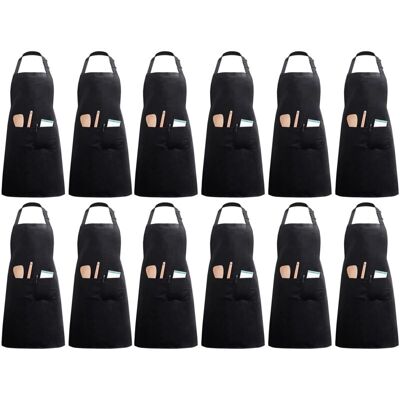 TINOR 12 Pack Kitchen Apron with 2 Pockets Adjustable Home Cooking Aprons for Women Men Chef (Black Polyester) TINOR 12 Pack Kitchen Apron with 2 Pockets Adjustable Home Cooking Aprons for Women Men Chef (Black Polyester)