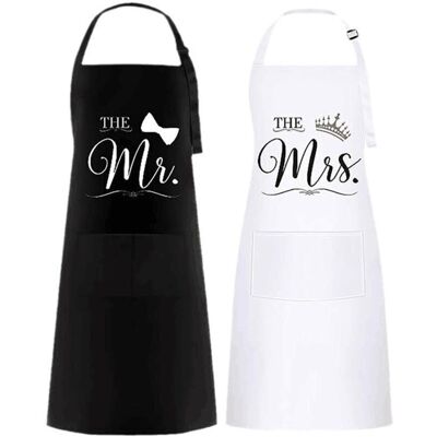 TORMATOR 2-Piece Mr & Mrs Apron Set, Waterproof Kitchen Apron, Adjustable Apron with 2 Pockets, Couple Apron Gift for Anniversary, Wedding, Valentine's Day, TORMATOR 2-Piece Mr & Mrs Apron Set, Waterproof Kitchen Apron, Adjustable Apron with 2 Pockets, Couple Apron Gift for Anniversary, Wedding, Valentine's Day,