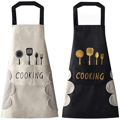 Linghhang - 2PCS Kitchen Apron(White and Black) for Women with Hand Wiping Pockets, Large Pocket, Hand Wiping, Waterproof for Cooking and Baking Linghhang - 2PCS Kitchen Apron(White and Black) for Women with Hand Wiping Pockets, Large Pocket, Hand Wiping, Waterproof for Cooking and Baking