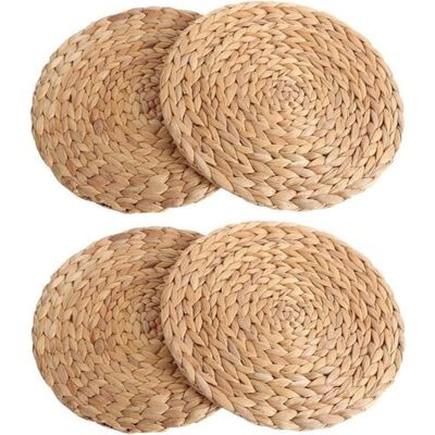 BASETBL 4-Piece Natural Woven Water Gourd Placemat Set, Round Woven Rattan Table Mat, Water Gourd Placemat, Round Woven Cushion, Green BASETBL 4-Piece Natural Woven Water Gourd Placemat Set, Round Woven Rattan Table Mat, Water Gourd Placemat, Round Woven Cushion, Green