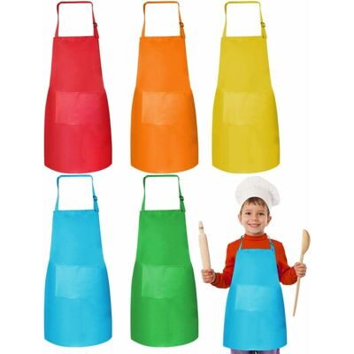 Héloise - 5 Pcs Kid's Apron with Pocket Children's Apron Painting Kitchen Adjustable Kids Chef Apron Colorful Apron Small Kitchen Apron for Boys and Héloise - 5 Pcs Kid's Apron with Pocket Children's Apron Painting Kitchen Adjustable Kids Chef Apron Colorful Apron Small Kitchen Apron for Boys and