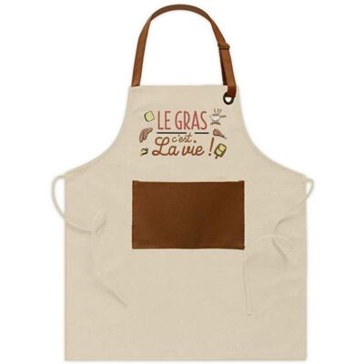 Apron - STC - Fat is life - Beige with embroidery - 90% cotton - Contemporary design Apron - STC - Fat is life - Beige with embroidery - 90% cotton - Contemporary design
