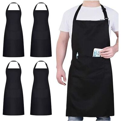 Linghhang - Aprons, Black Apron with 2 Pockets, Waterproof Adjustable Apron for Men Women, Professional Kitchen Apron for Cooking, 4 Pack Linghhang - Aprons, Black Apron with 2 Pockets, Waterproof Adjustable Apron for Men Women, Professional Kitchen Apron for Cooking, 4 Pack