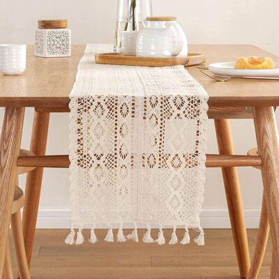 Linghhang - Beige Macrame Table Runner, 30 x 240 cm Vintage Lace Table Runner with Tassels, for Bohemian Wedding, Dining Table Decoration Linghhang - Beige Macrame Table Runner, 30 x 240 cm Vintage Lace Table Runner with Tassels, for Bohemian Wedding, Dining Table Decoration