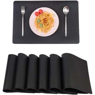MCBOSON (Black) Set of 6 PU Leather Placemats, Washable Waterproof Rectangular Placemats, Heat-Resistant Placemats, PVC Placemats, 45 × 30cm MCBOSON (Black) Set of 6 PU Leather Placemats, Washable Waterproof Rectangular Placemats, Heat-Resistant Placemats, PVC Placemats, 45 × 30cm