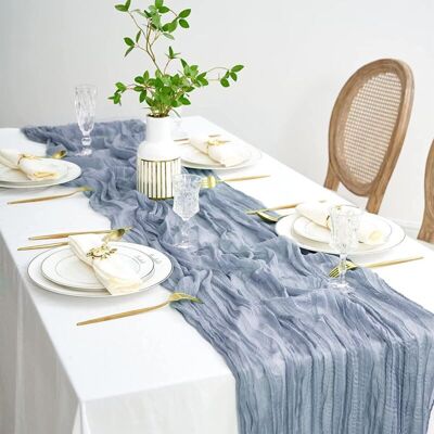 Linghhang - Blue Gauze Table Runner, 90 x 400cm Rustic Translucent Gauze, Boho Table Runner, Blue Chiffon Tablecloth for Wedding Shower Linghhang - Blue Gauze Table Runner, 90 x 400cm Rustic Translucent Gauze, Boho Table Runner, Blue Chiffon Tablecloth for Wedding Shower