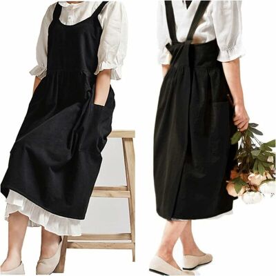 Rose - Cotton Linen Apron Adjustable Bib Apron Waist Cooking Aprons Black Rose - Cotton Linen Apron Adjustable Bib Apron Waist Cooking Aprons Black
