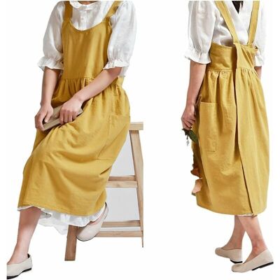 Rose - Cotton Linen Apron Adjustable Waist Bib Apron Kitchen Aprons Yellow Rose - Cotton Linen Apron Adjustable Waist Bib Apron Kitchen Aprons Yellow