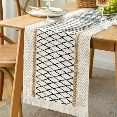 DEWDAT Cream beige macrame table runner with pom poms, handwoven cotton and burlap, rustic dining table runner DEWDAT Cream beige macrame table runner with pom poms, handwoven cotton and burlap, rustic dining table runner
