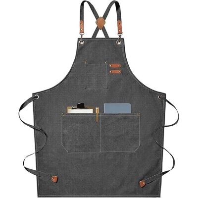 ANPVIZ Cross-Border Canvas Kitchen Apron with Pockets for Women and Men - GREY Kitchen Apron ANPVIZ Cross-Border Canvas Kitchen Apron with Pockets for Women and Men - GREY Kitchen Apron