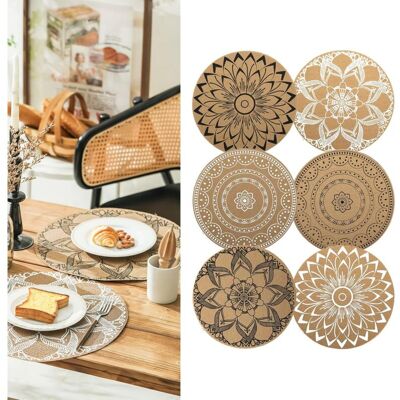 Csparkv - Set of 6 Round Bohemian Print Placemats pvc Braided Placemats Washable Heat Resistant Non-Slip Table Mats for Kitchen Restaurant Dining Csparkv - Set of 6 Round Bohemian Print Placemats pvc Braided Placemats Washable Heat Resistant Non-Slip Table Mats for Kitchen Restaurant Dining
