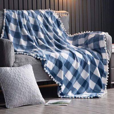 MEMKEY Fleece Blanket with Tassels Fringes, Blue and White Buffalo Check Flannel Throw for Sofa Bed, Suitable for All Seasons (130 x 150 cm) MEMKEY Fleece Blanket with Tassels Fringes, Blue and White Buffalo Check Flannel Throw for Sofa Bed, Suitable for All Seasons (130 x 150 cm)