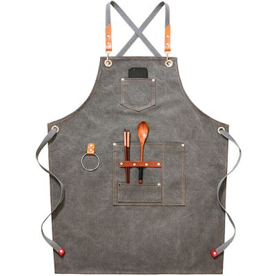 Linghhang - Grey)High Quality Cowboy Apron with Pockets for Hairdresser, Painter, Gardener, Hair Stylist for Women and Men Linghhang - Grey)High Quality Cowboy Apron with Pockets for Hairdresser, Painter, Gardener, Hair Stylist for Women and Men
