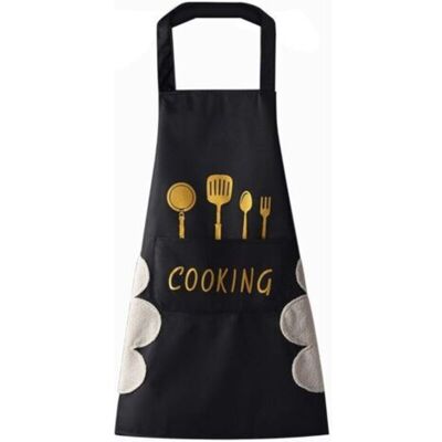 MCBOSON Kitchen apron (Black) for women with pockets for wiping hands, large pocket, hand wiping, waterproof for cooking and baking MCBOSON Kitchen apron (Black) for women with pockets for wiping hands, large pocket, hand wiping, waterproof for cooking and baking