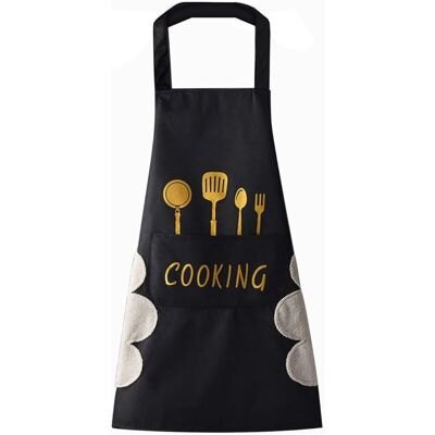 Linghhang - Kitchen Apron(Black) for Women with Hand Wiping Pockets, Large Pocket, Hand Wiping, Waterproof for Cooking and Baking Linghhang - Kitchen Apron(Black) for Women with Hand Wiping Pockets, Large Pocket, Hand Wiping, Waterproof for Cooking and Baking