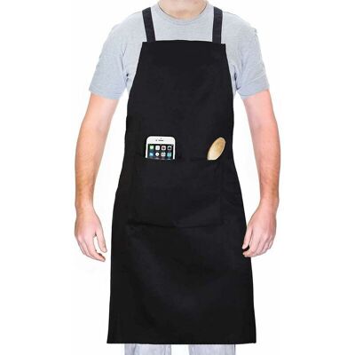 Orchidée - Kitchen Aprons, Waterproof Chef Apron with Pockets, Black Barbecue Apron for Men Orchidée - Kitchen Aprons, Waterproof Chef Apron with Pockets, Black Barbecue Apron for Men