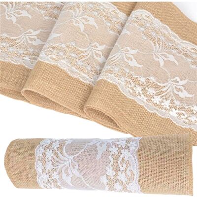 Linghhang - Burlap Table Runner with Lace, Vintage Jute Table Runner, 10.1 m x 30 cm - Table Runner Linghhang - Burlap Table Runner with Lace, Vintage Jute Table Runner, 10.1 m x 30 cm - Table Runner