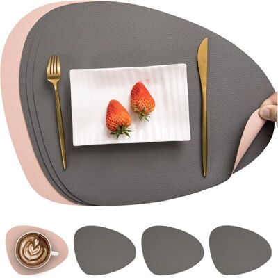 TEHTUY Leather placemat and coaster set, double-sided non-slip placemat, waterproof and washable placemats, placemat and coaster set, plastic placemat (pink TEHTUY Leather placemat and coaster set, double-sided non-slip placemat, waterproof and washable placemats, placemat and coaster set, plastic placemat (pink