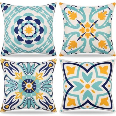 SJQKA Set of 4 Waterproof Outdoor Throw Pillow Covers, Floral Print Bohemian Style Cushion Covers for Sofa, Patio, Garden, Balcony, Living Room, Bedroom, SJQKA Set of 4 Waterproof Outdoor Throw Pillow Covers, Floral Print Bohemian Style Cushion Covers for Sofa, Patio, Garden, Balcony, Living Room, Bedroom,