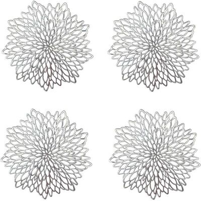 TEHTUY Pieces Silver Placemat, Round Hollow Placemats, Round Plastic Table Mats, Used for Heat Insulation of Plates and Table Decoration ( TEHTUY Pieces Silver Placemat, Round Hollow Placemats, Round Plastic Table Mats, Used for Heat Insulation of Plates and Table Decoration (