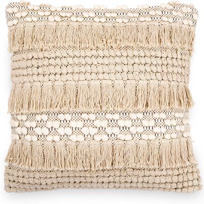 PRIVATEFLOOR Chelay Cotton Boho Square Cushion - Cotton - Cream PRIVATEFLOOR Chelay Cotton Boho Square Cushion - Cotton - Cream