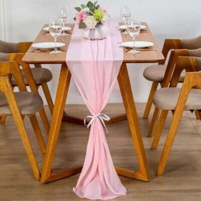 MCBOSON (Pink) Modern Chiffon Table Runner - 70 x 305 cm - Washable - for Wedding - Table Decoration - for Wedding, Birthday MCBOSON (Pink) Modern Chiffon Table Runner - 70 x 305 cm - Washable - for Wedding - Table Decoration - for Wedding, Birthday