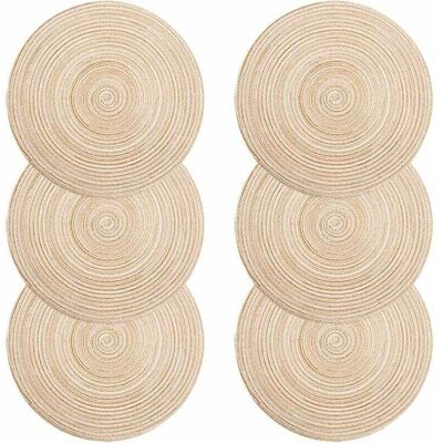 TEHTUY Placemats, Set of 6 PP Braided Placemats, Washable, Heat Resistant, Non-Slip, Round Placemat φ38cm (Round, Ivory) TEHTUY Placemats, Set of 6 PP Braided Placemats, Washable, Heat Resistant, Non-Slip, Round Placemat φ38cm (Round, Ivory)