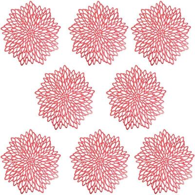 SNQ PVC placemats, set of 8, decorative placemats, washable coasters, hollow, insulating, heat-resistant, durable, red SNQ PVC placemats, set of 8, decorative placemats, washable coasters, hollow, insulating, heat-resistant, durable, red