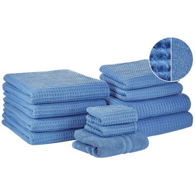 Beliani Set of 11 Blue Cotton Towels - Guest, Hand, Bath & Mat - Towels Beliani Set of 11 Blue Cotton Towels - Guest, Hand, Bath & Mat - Towels