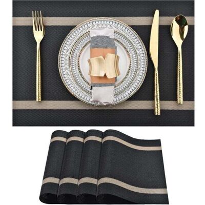 TORMATOR Set of 4 black placemats – Washable, modern, durable and easy-to-clean vinyl placemats – Heat-resistant placemats for kitchen table (black with TORMATOR Set of 4 black placemats – Washable, modern, durable and easy-to-clean vinyl placemats – Heat-resistant placemats for kitchen table (black with