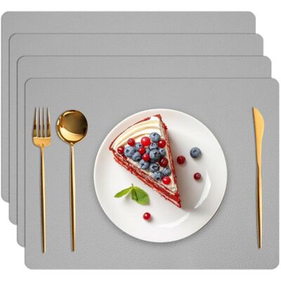 BASETBL Set of 4 heat-resistant faux leather placemats for dining table, waterproof, washable and non-slip, light grey BASETBL Set of 4 heat-resistant faux leather placemats for dining table, waterproof, washable and non-slip, light grey