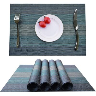 TEHTUY Set of 4 PVC placemats, non-slip and washable, heat and stain resistant, synthetic fibers, grey/blue, 4 TEHTUY Set of 4 PVC placemats, non-slip and washable, heat and stain resistant, synthetic fibers, grey/blue, 4