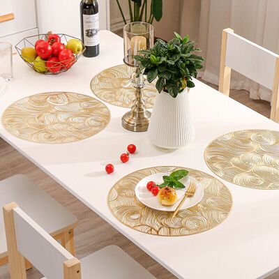 Odipie - Set of 6 Gold Round Placemats, Gold pvc Placemats, Hollow Placemats, Pressed Vinyl Placemats, Heat Resistant Non-Slip Placemats for Wedding, Odipie - Set of 6 Gold Round Placemats, Gold pvc Placemats, Hollow Placemats, Pressed Vinyl Placemats, Heat Resistant Non-Slip Placemats for Wedding,