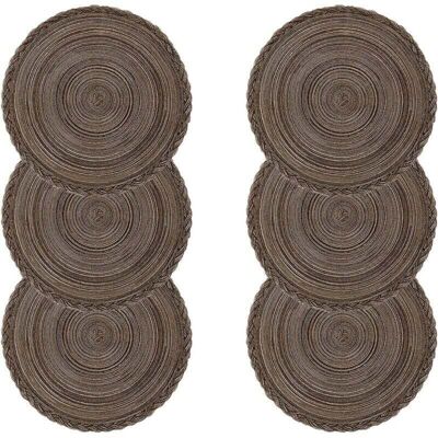TEHTUY Set of 6 Washable, Heat-Resistant, Non-Slip Braided Cotton Placemats, Round Placemats 38x38cm (Round, Braided - Brown) TEHTUY Set of 6 Washable, Heat-Resistant, Non-Slip Braided Cotton Placemats, Round Placemats 38x38cm (Round, Braided - Brown)