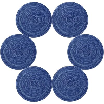 Memkey - Set of 6 Woven Cotton Placemats, Washable, Heat Resistant, Non-Slip, 35 x 35 cm, Round (Round, Blue) Memkey - Set of 6 Woven Cotton Placemats, Washable, Heat Resistant, Non-Slip, 35 x 35 cm, Round (Round, Blue)
